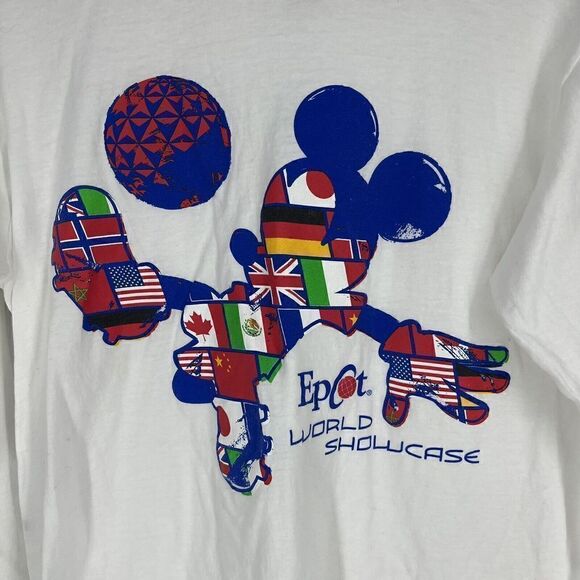 Disney Parks Hanes T Shirt Size Medium Womens White Epcot World Showcase Soccer - Picture 2 of 6